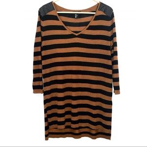 H&M Brown Striped Long Sleeve with Shoulder Pads